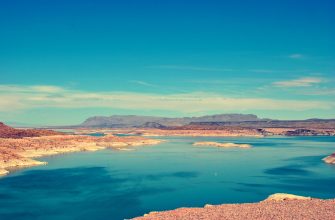 A New Mexico lake and desert mountains