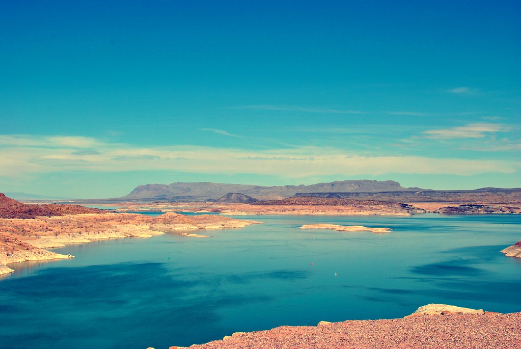 A New Mexico lake and desert mountains